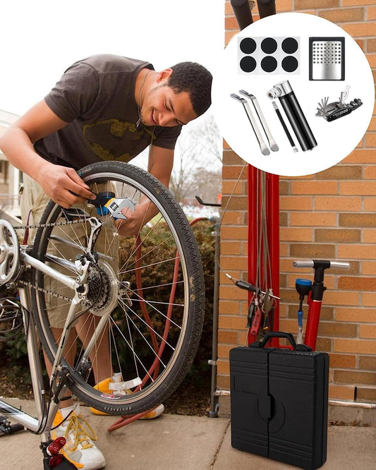 Fahrrad Reparaturset mit Satteltasche, 16-in-1 Fahrrad Multitool + 120 PSI Mini-Luftpumpe, Fahrrad Werkzeugset unterwegs, Notfallwerkzeug Flickzeug | Werkzeug Set für Fahrrad, MTB