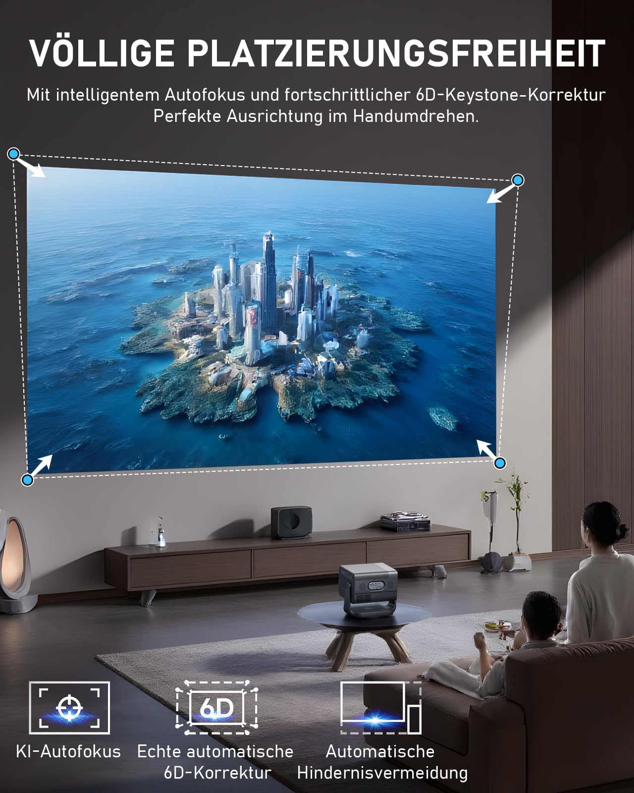 Smart Beamer 4K【Offiziell APPs & Dolby Audio】 4000ANSI Auto Fokus/6D Trapezkorrektur Video Projector Full HD 1080P, WiFi6 Bluetooth Unterstützt 4K Video Beamer Heimkino/Outdoor für Handy Projektor