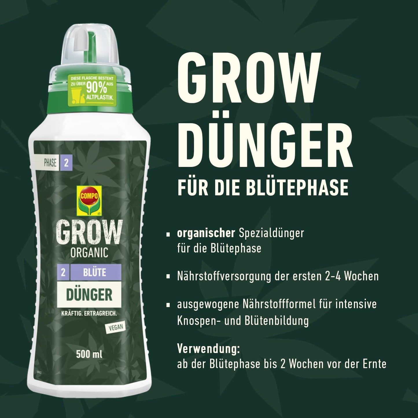 COMPO GROW ORGANIC Blüte Dünger für Spezialkulturen - Dünger für Indoor & Outdoor - Spezialdünger für die Blütephase - organisch - 500ml, braun