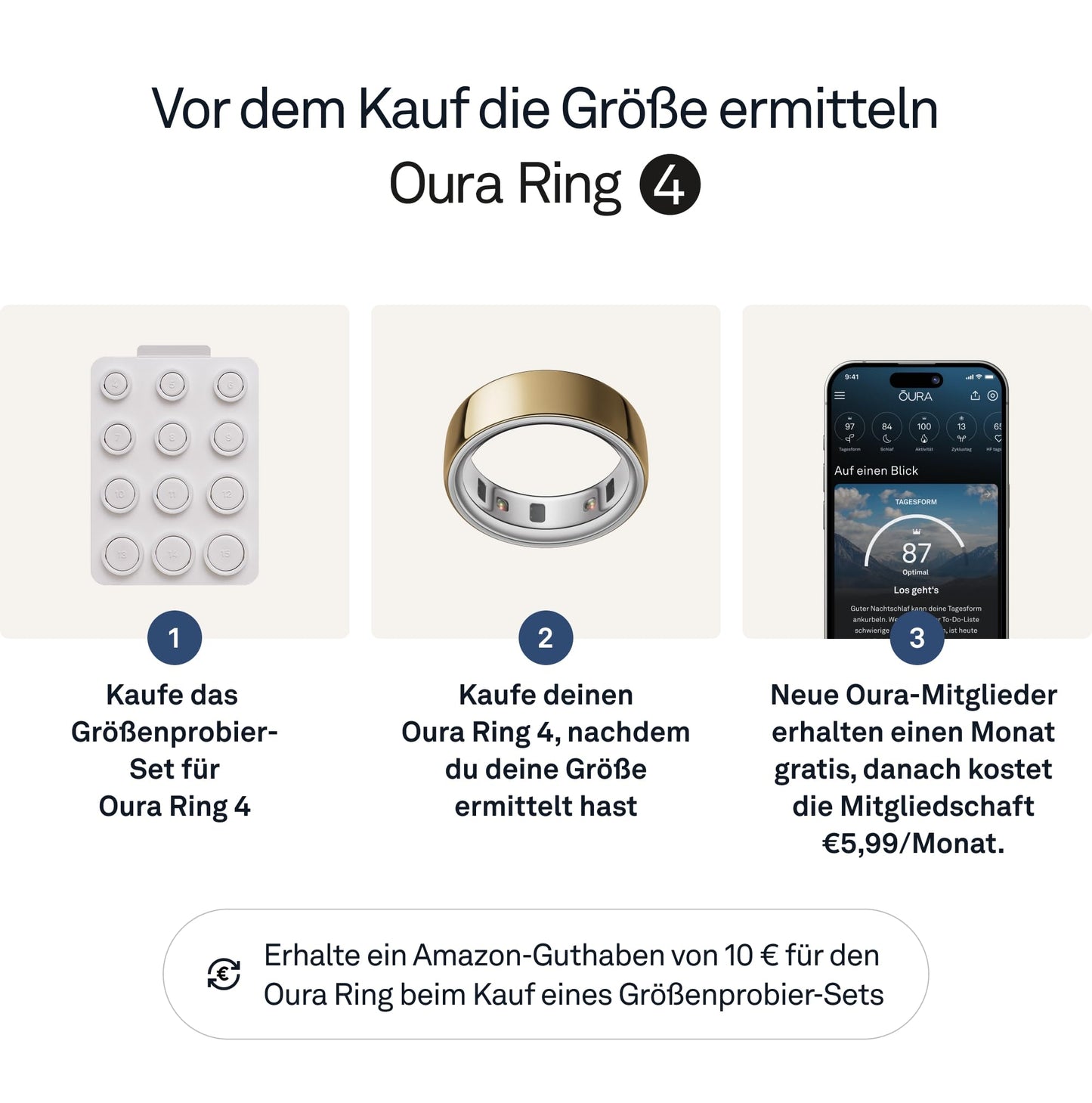 Oura Ring 4 – Gold – Größe 8 – Smart-Ring – Oura Ring 4 Größenprobier-Set zur Größenbestimmung – Wearable fürs Schlaf-Tracking – Herzfrequenz – Fitness-Tracker – Bis zu 8 Tage Akkulaufzeit