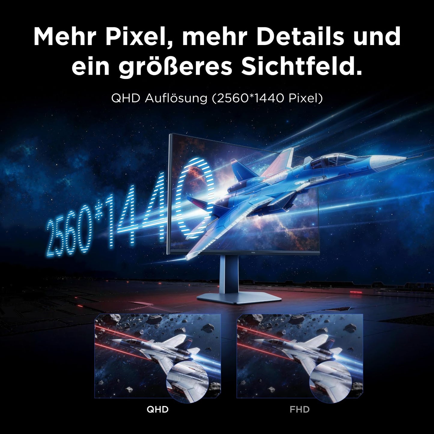 TCL Gaming Monitor 27 Zoll QD-Mini-LED 27G64, QHD-Auflösung, 180Hz, Fast-HVA-Panel, HDR 600 nits, 1ms GTG Reaktionszeit, AMD Freesync, Kompatibilität mit G-Sync