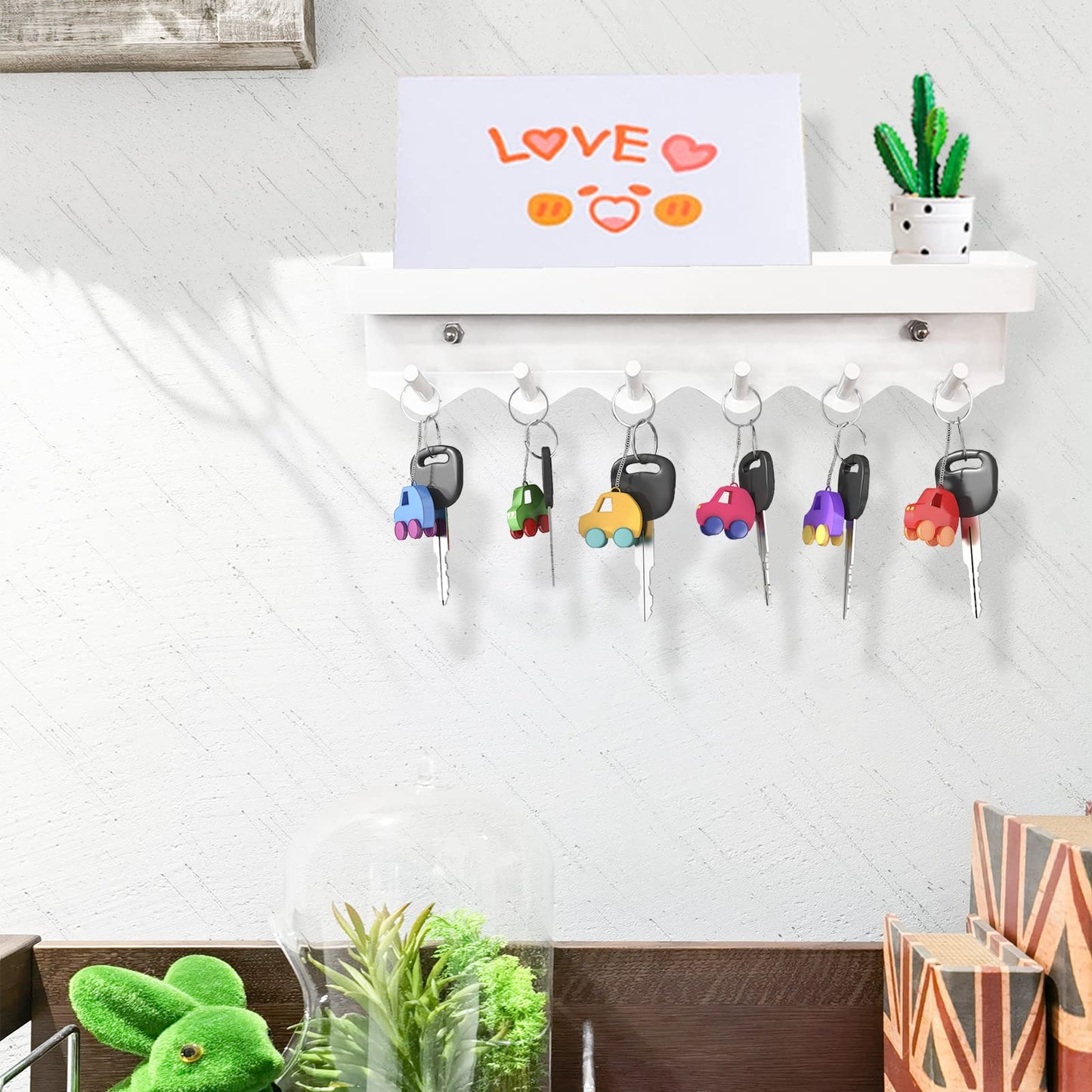 Echehi Schlüsselhalter mit 6 Haken platzsparend und ohne Bohren Weiß-Echehi