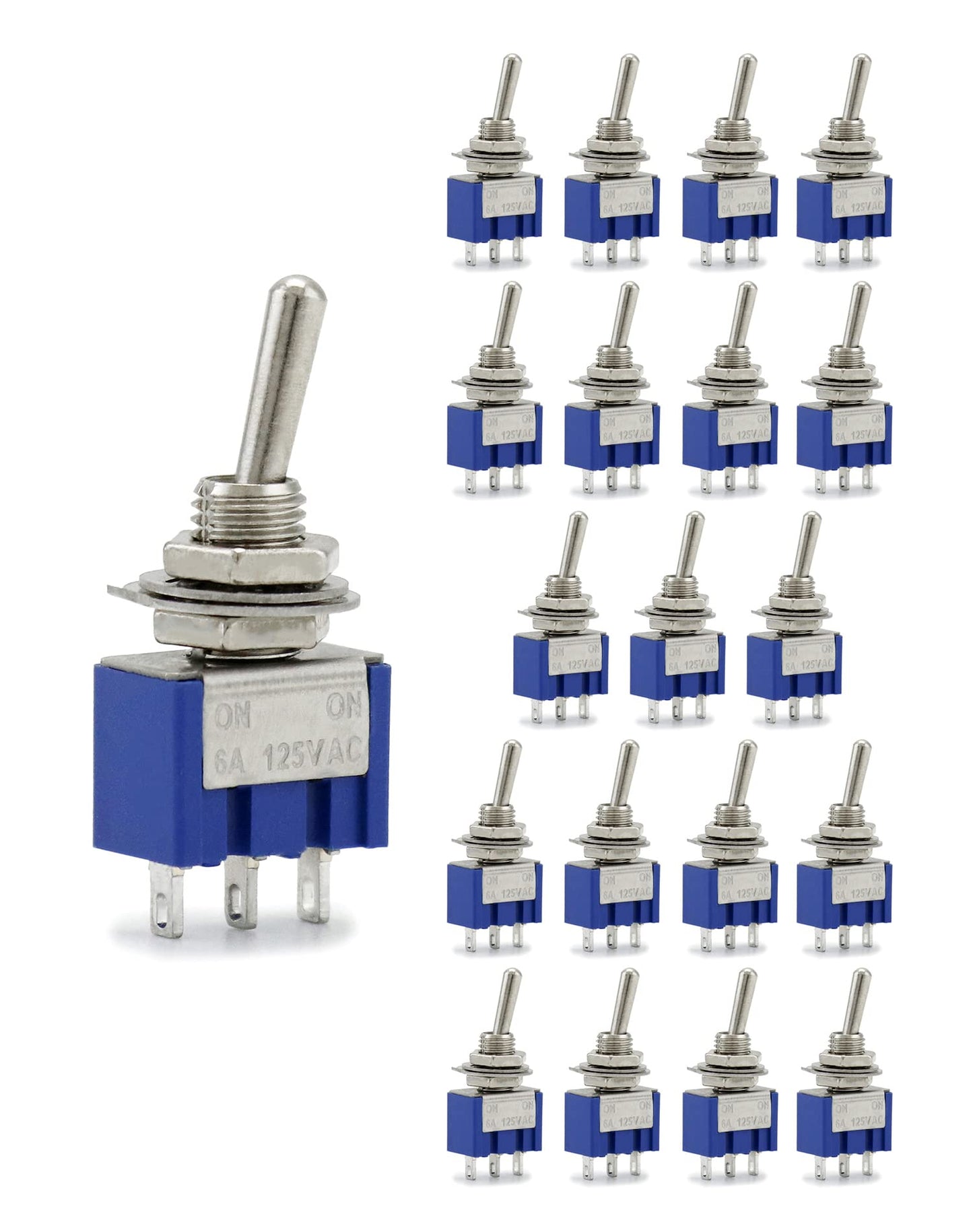 Mini Kippschalter 20 Stück SPST AC125V 6A 3 Pins 2 Positionen für Auto