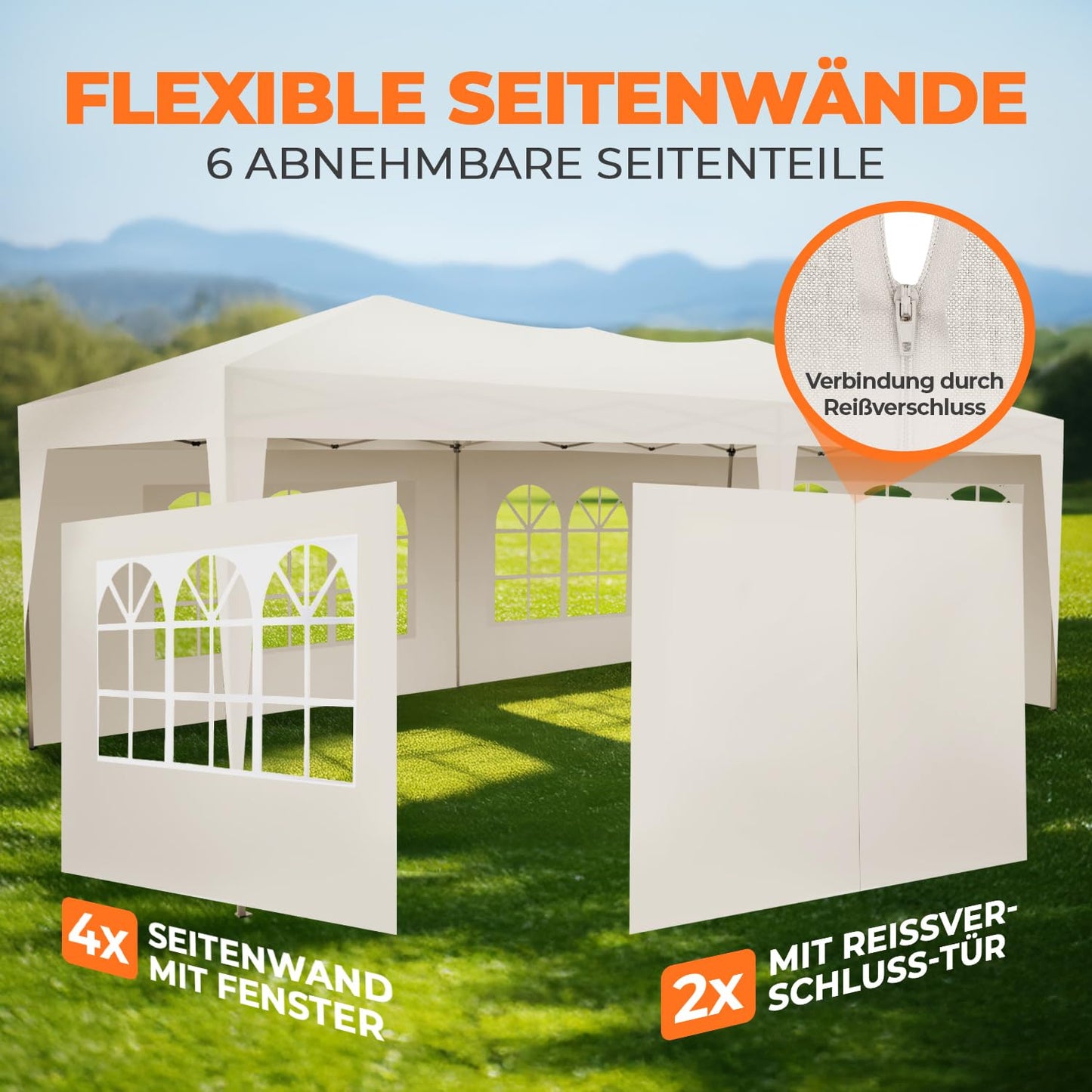 Kronenburg Faltpavillon wasserdicht Pavillon mit 6 Seitenteilen, Gartenzelt, 3x6 m - mit UV Schutz 50+, Champagner