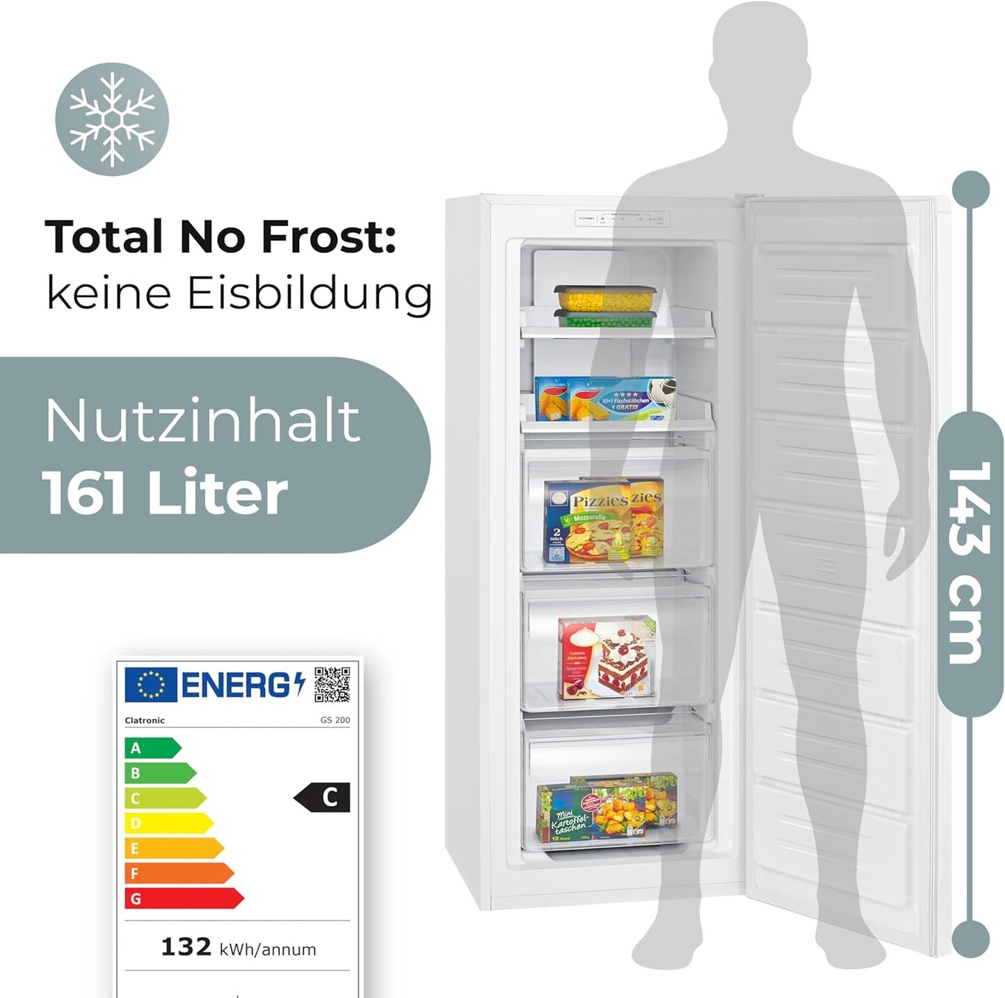 Clatronic Gefrierschrank NoFrost 161L | Energieklasse C