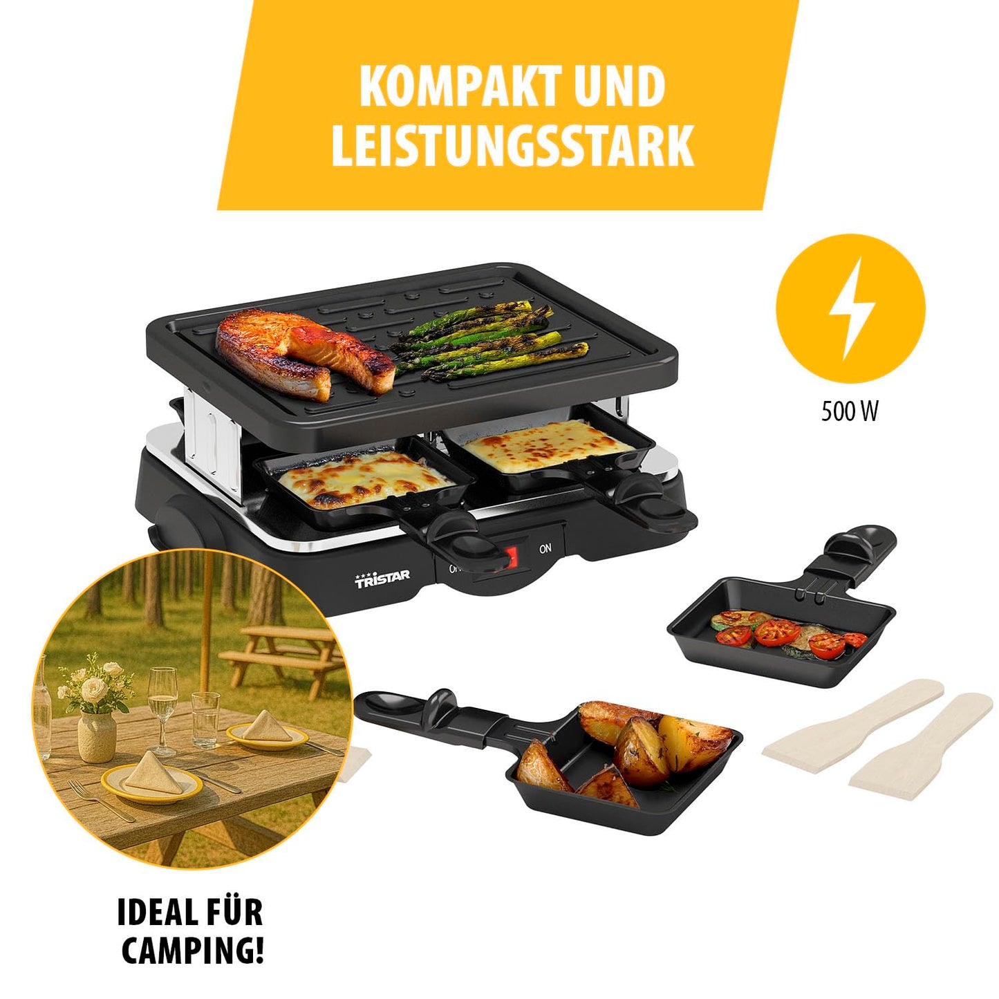 Kompakter Raclette Grill für 4 Personen mit Antihaftbeschichtung
