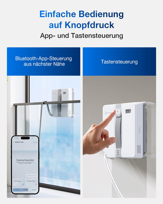 ECOVACS WINBOT Mini Fensterputzroboter, kompaktes Design, Doppel-Düsen mit Ultraschall-Zerstäubung, 9-Stufen-Schutzsystem, intelligente Pfadplanung, 4 Reinigungsmodi, Anti-Rutsch-System, Grau