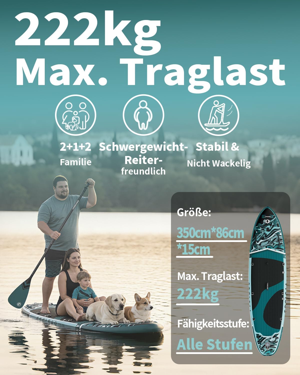 COOLCAA SUP Board 355cm – Aufblasbares Paddleboard für Profis