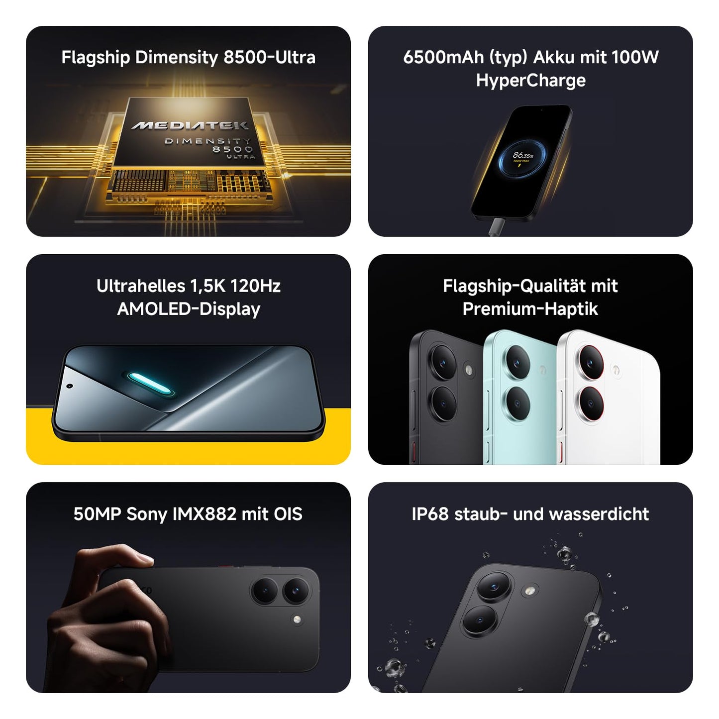 XIAOMI Poco X8 Pro Smartphone 8GB+256GB, Handy mit Android, Dimensity 8500-Ultra Prozessor, 6500mAh Akku, Ultra-helles AMOLED Display, 50MP Sony IMX882 Hauptkamera mit OIS, Schwarz, 3 Jahre Garantie