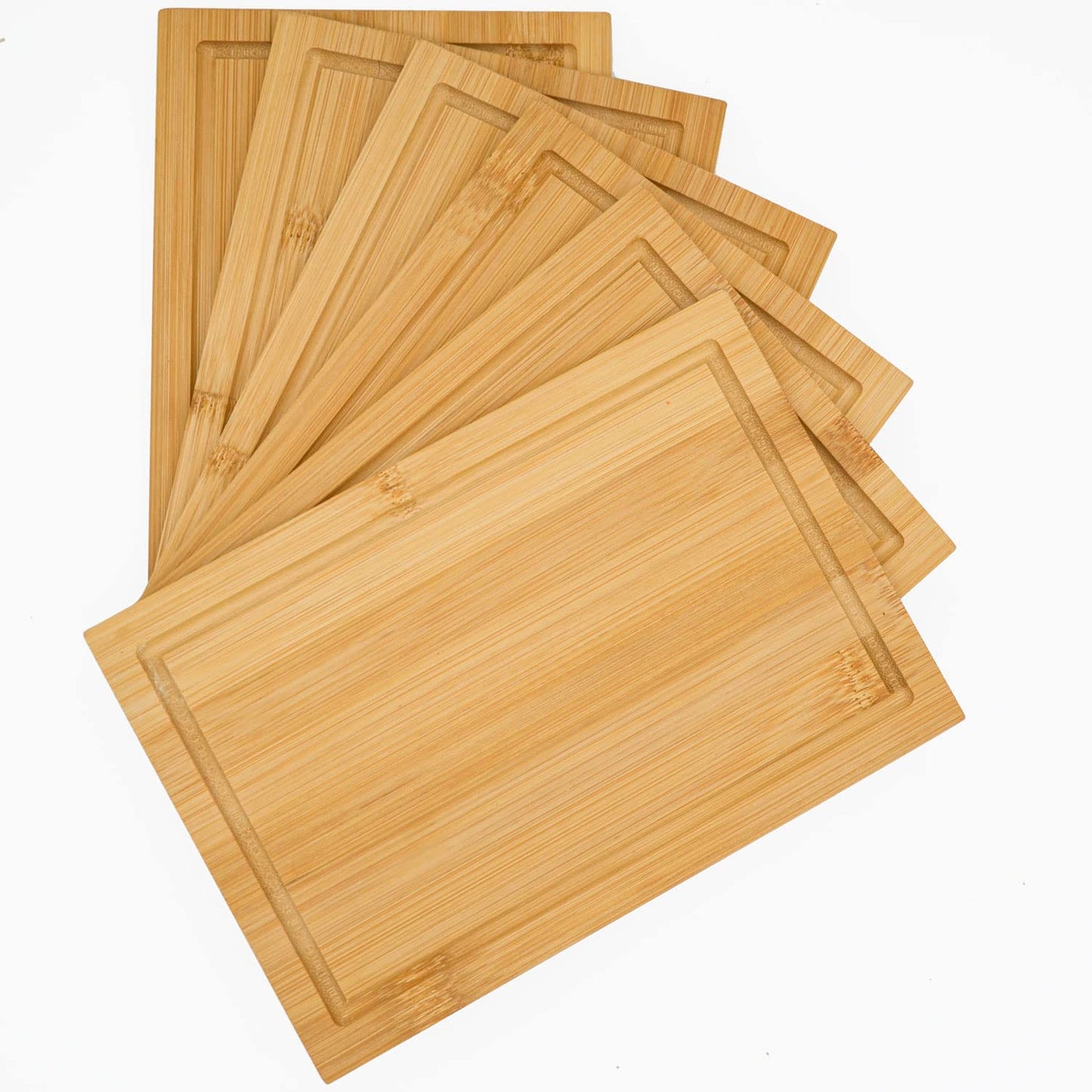 DuneDesign Bambus Frühstücksbrettchen 6er Set klein mit Saftrille 22x15 cm-DuneDesign