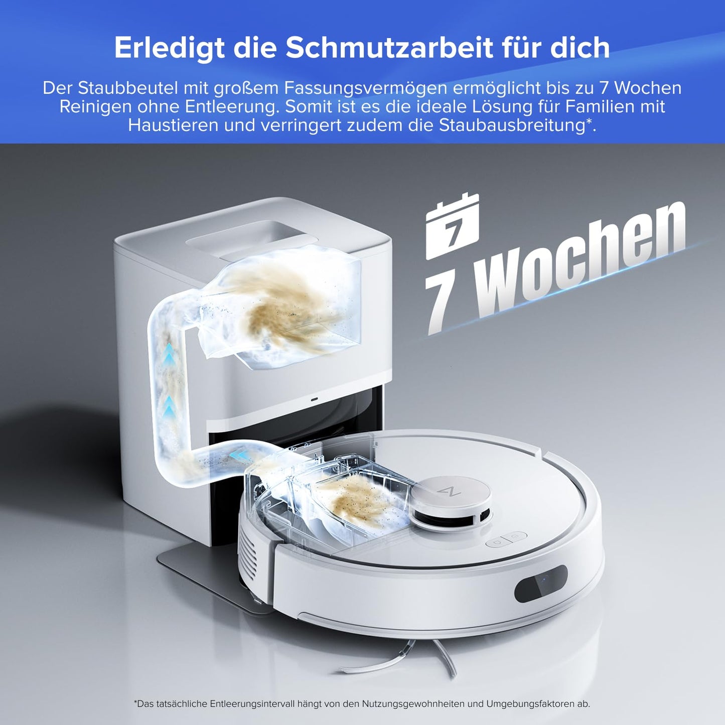 roborock Q7 L5+ Saugroboter mit Wischfunktion, Automatischer Staubentleerung, Dual Anti-Tangle System, 8.000 Pa Saugkraft, LiDAR-Navigation,Wischroboter für Teppich, Tierhaare, APP Steuerung, Weiß