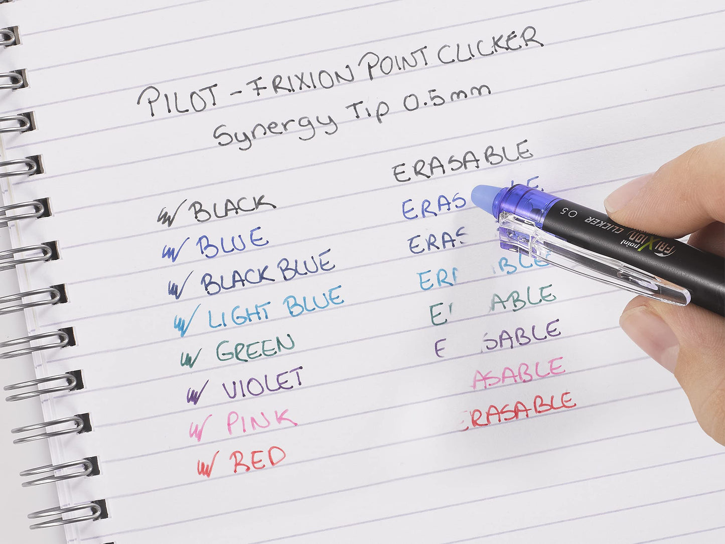 Pilot – 5er-Set Frixion Point Clicker – Tintenroller 0.5 mm mit löschbarer, thermosensitiver Tinte – 2 Blau, je 1 Schwarz, Rot, Grün – Tintenroller mit feiner Spitze – nachfüllbar – Zauberstift