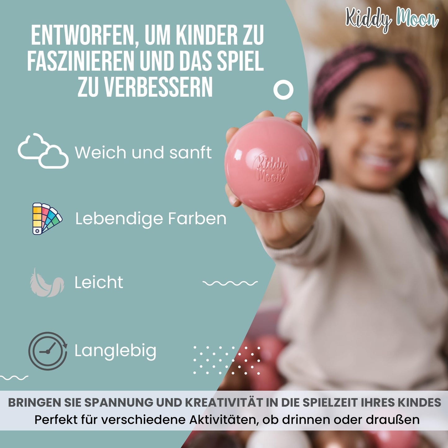 KiddyMoon 200 ∅ 6Cm Kinder Bälle Für Bällebad Spielbälle Baby Plastikbälle Made In EU, Baby Blau/Puderrosa/Perle