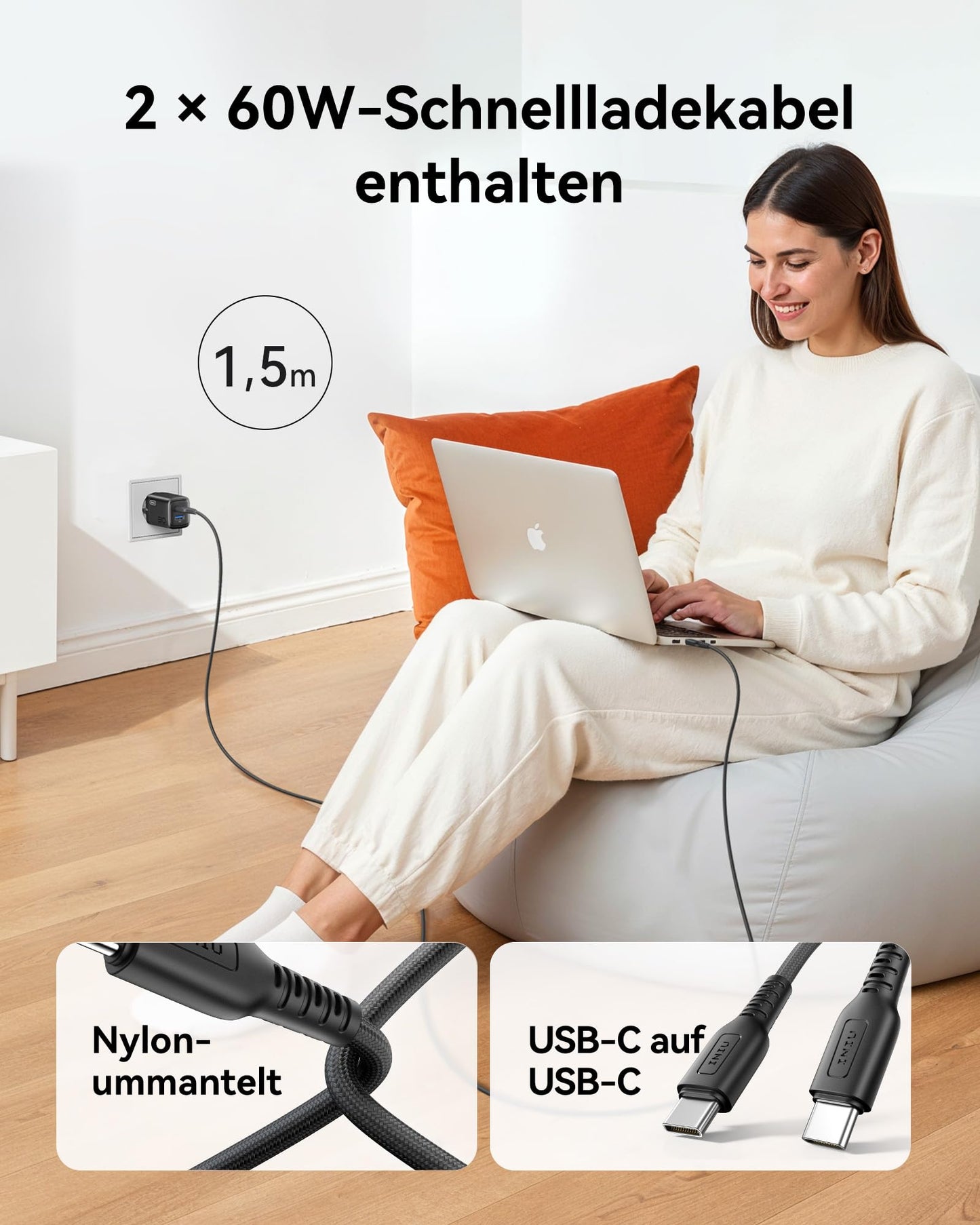 30W USB C Ladegerät 2er Set Schnellladegerät mit Kabel GaN PD