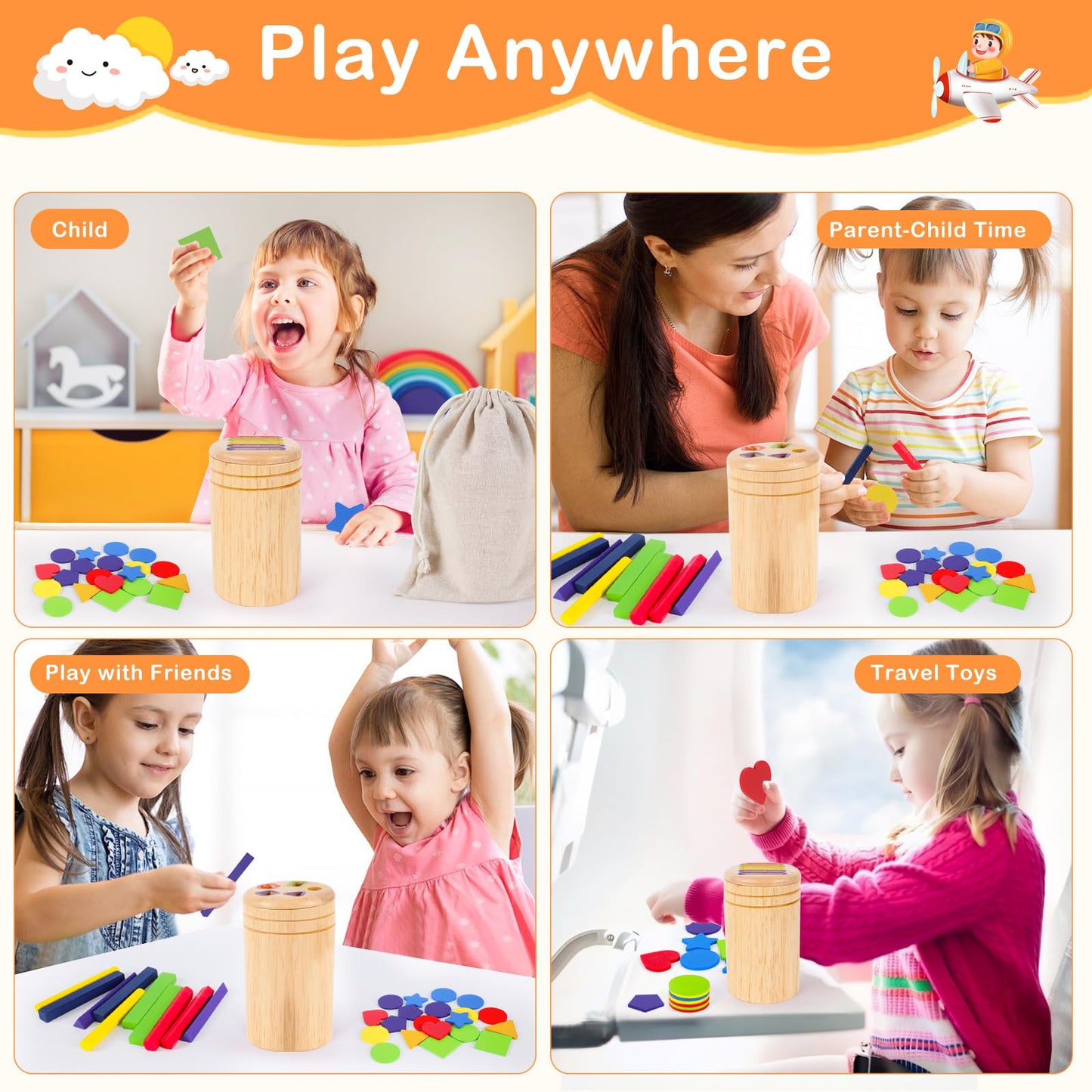 Montessori Holz Lernspielzeug Kleinkinder 1-3 Jahre Farbe Sortiert