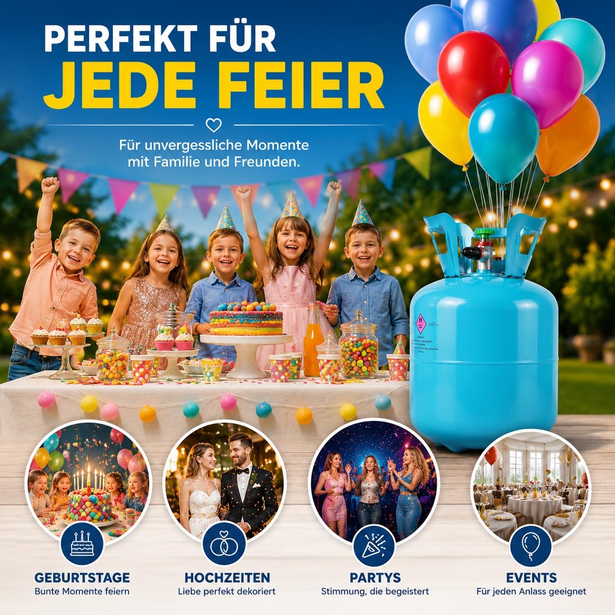 Ballongas [für 20 Luftballons]– Helium Balloon Gas für bis zu [20 Luftballons] – Ballongas - Helium Gasflasche klein inkl. STAHLMANN ® Informationsblatt