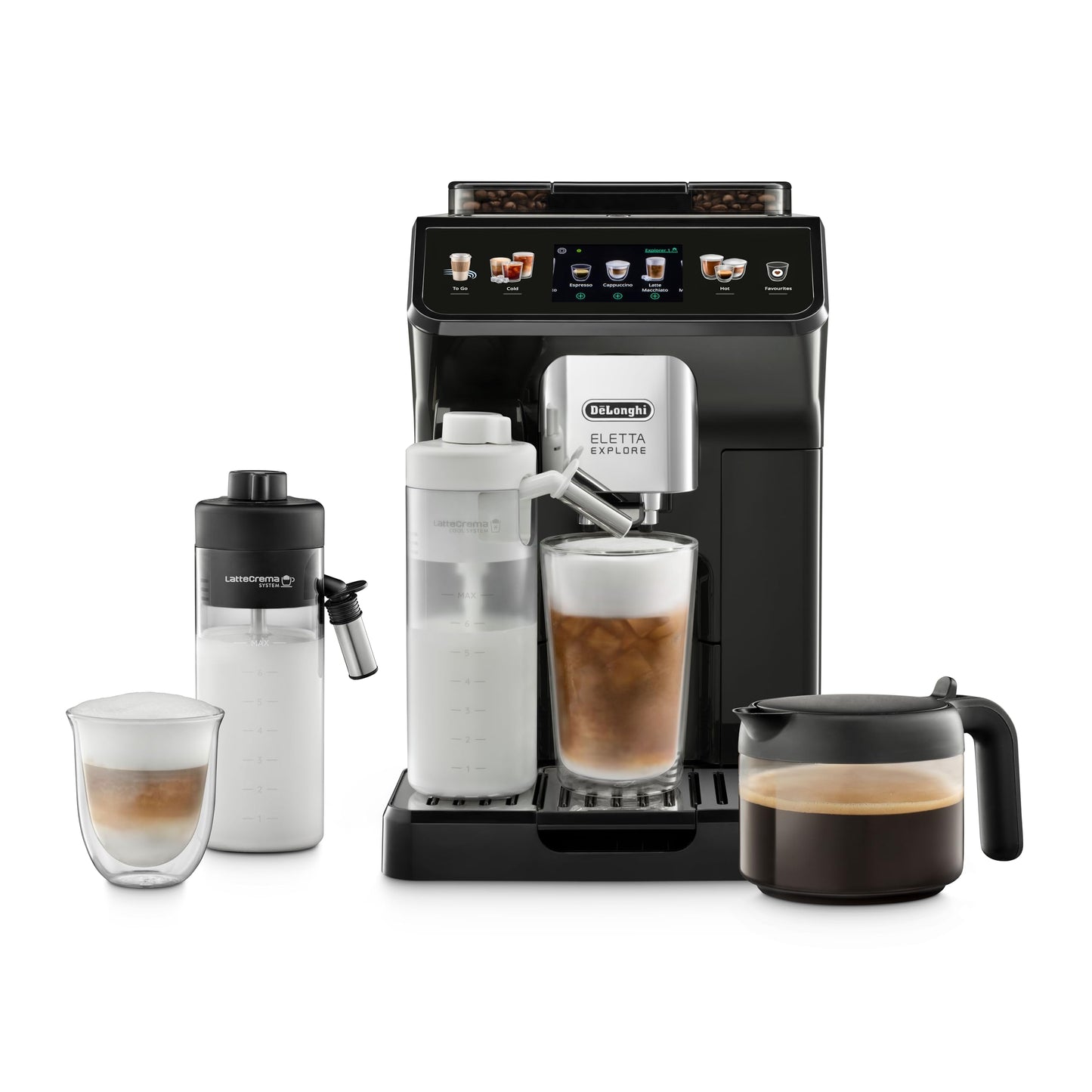 De’Longhi Eletta Explore - Perfetto Kaffeevollautomat mit LatteCrema-Milchaufschäumer, 40 Getränke auf Knopfdruck, farbiges Touch-Display, Dunkelgrau (ECAM452.57.G)