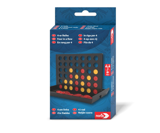 noris Spieleklassiker 4-er Reihe – Strategiespiel für unterwegs, beliebter Klassiker im Reiseformat, vertikales Steckspiel für Zwei Spieler, Denkspiel für Kinder, Logikspiel, ab 4 Jahren