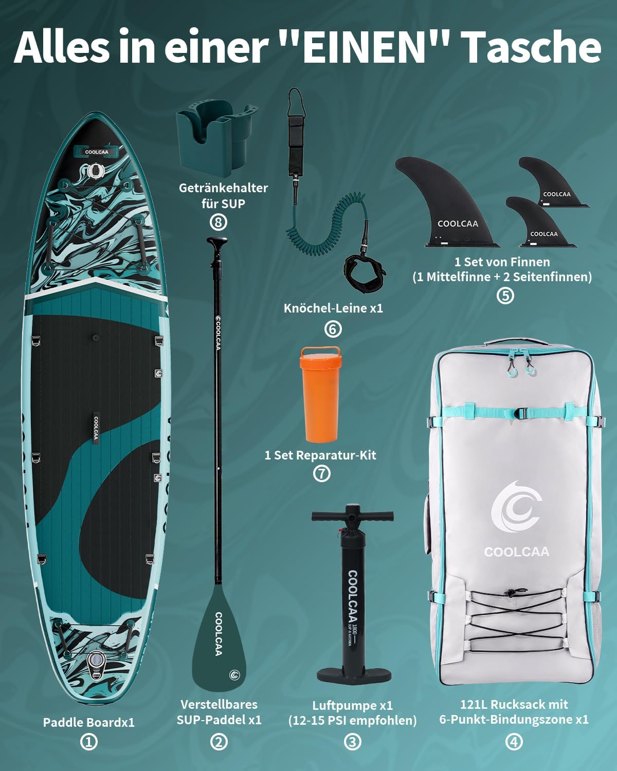 COOLCAA SUP Board 355cm – Aufblasbares Paddleboard für Profis