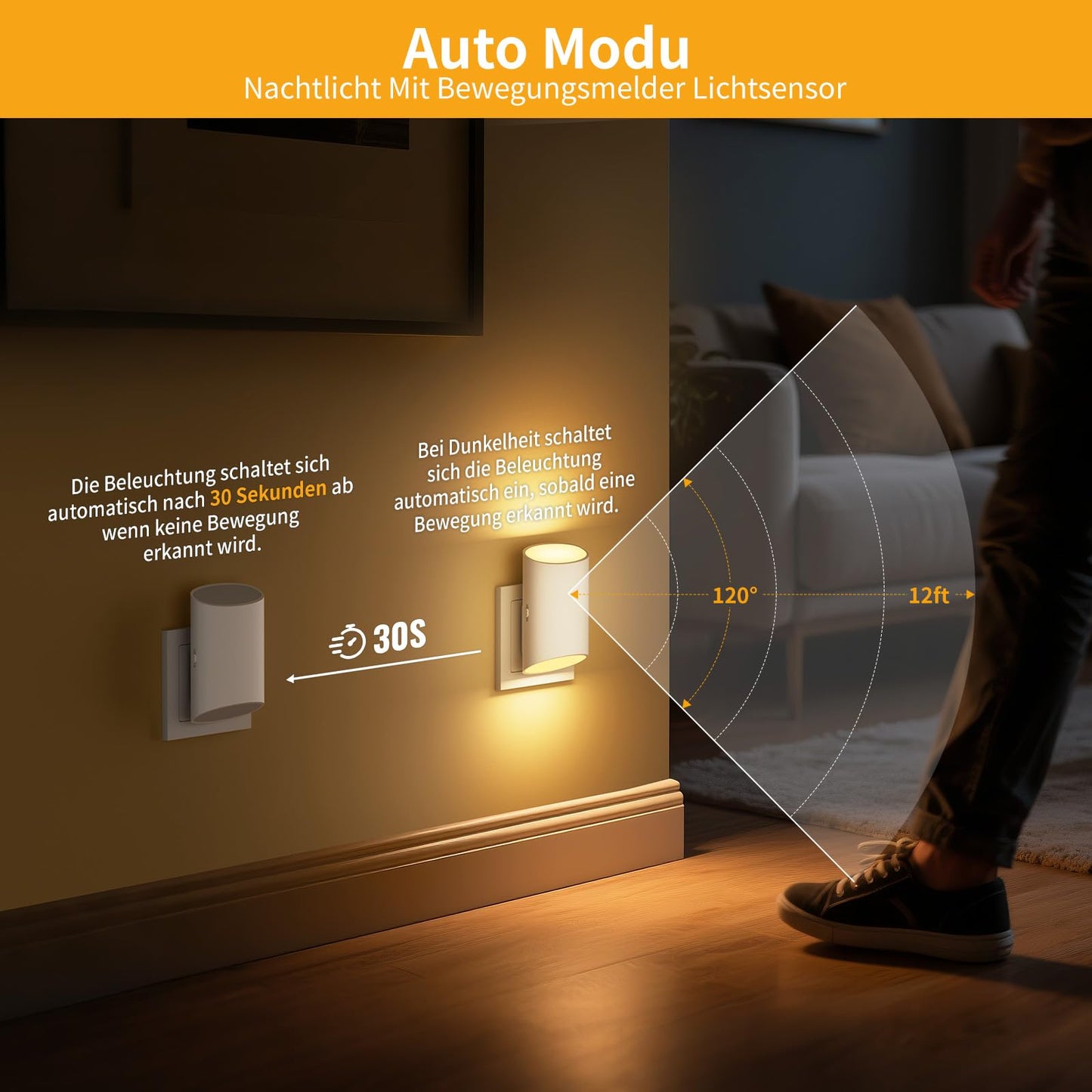 Nachtlicht Steckdose mit Bewegungsmelder und Dammerungssensor 2 Stuck