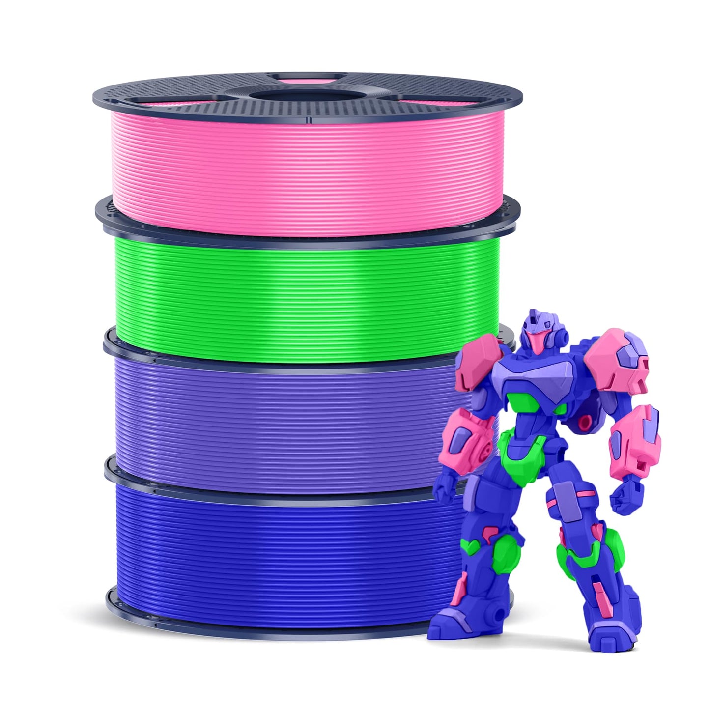 SUNLU 4KG PETG Filament Bundle, Verbesserte Zähigkeit Hohe Schlagfestigkeit 3D Druckerfilament, für die Meisten FDM 3D Drucker, 1kg pro Spule, 4 Rollen, Rosa+Lavendelviolett+Kleinblau+Grün