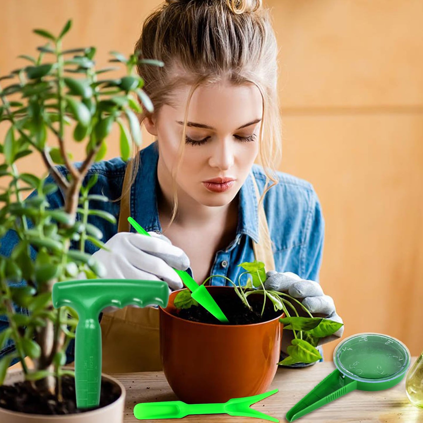 4er Set Pflanzhilfe Garten Pflanzlocher und Sämaschine für Gemüse Blumen-Dereine