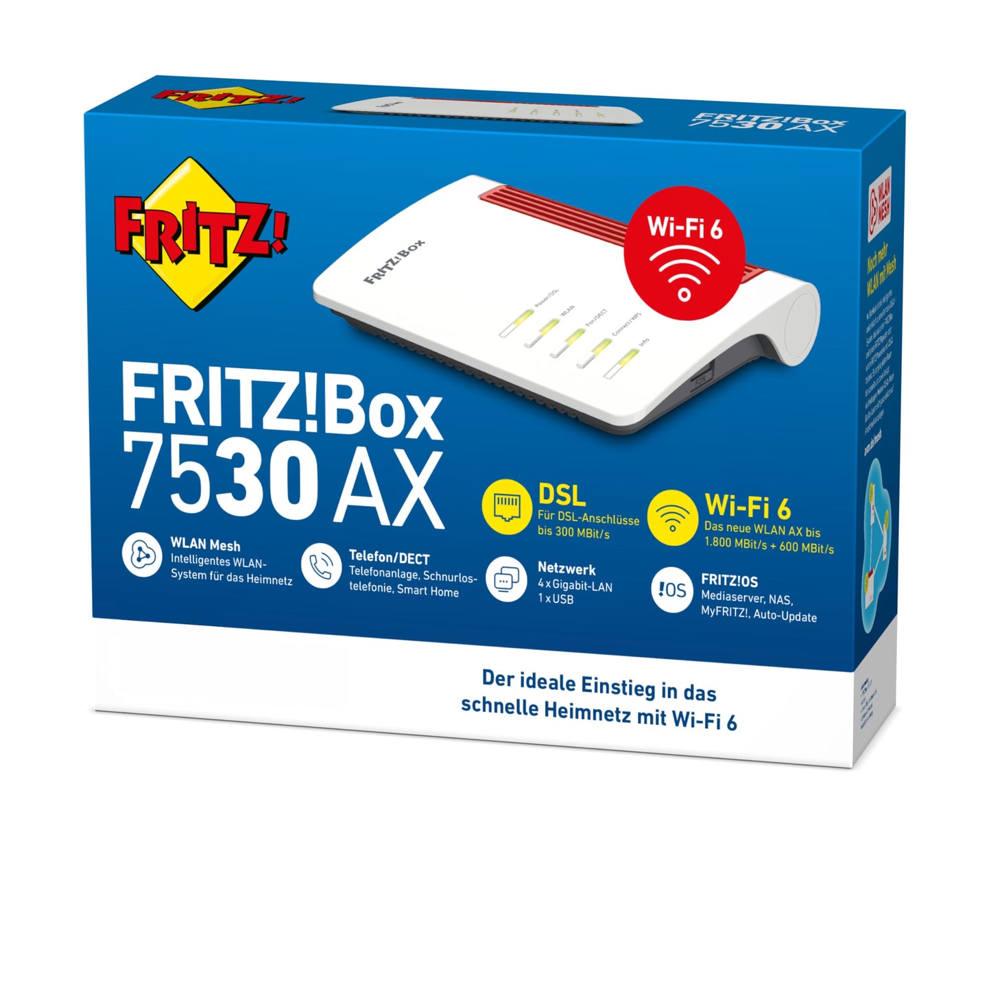FRITZ!Box 7530 AX | DSL-Router | Wi-Fi 6 bis zu 2.400 MBit/s | intelligentes WLAN Mesh | höchster Sicherheitsstandard | Smart Home & Telefonie Zentrale | einfache Einrichtung | Made in Europe