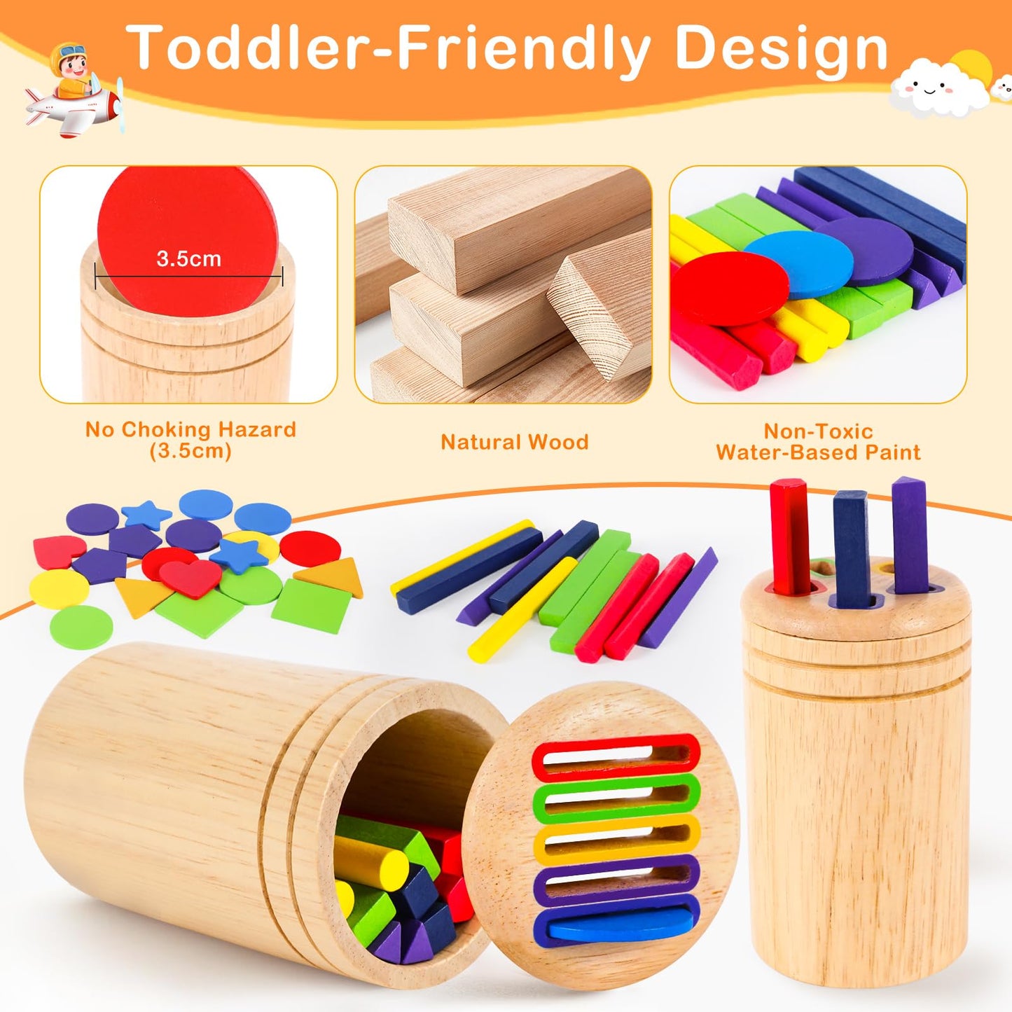 Montessori Holz Lernspielzeug Kleinkinder 1-3 Jahre Farbe Sortiert