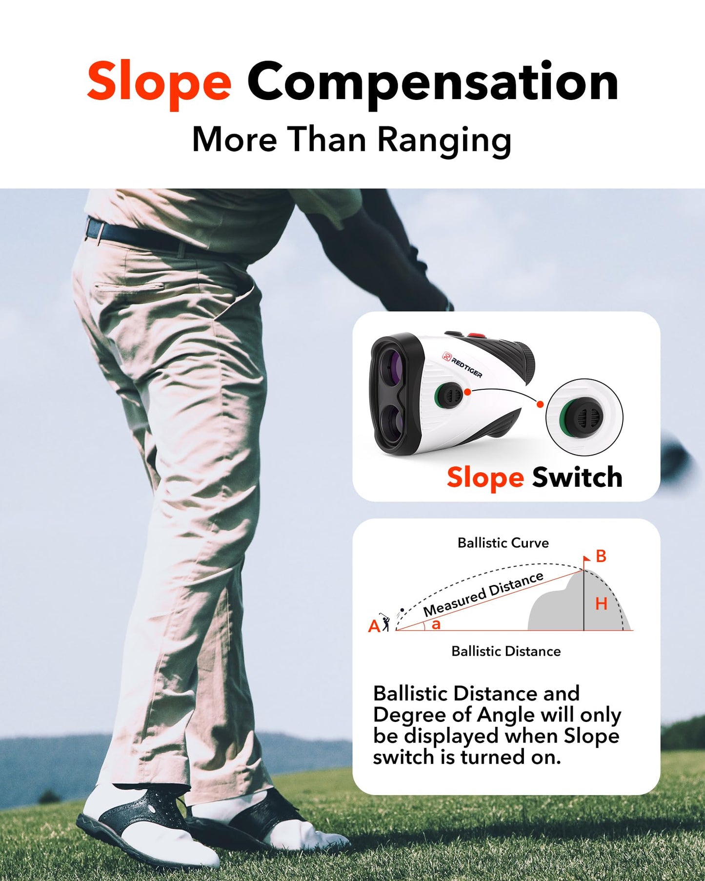 REDTIGER Laser Entfernungsmesser, 7X Vergrößerung, 1200Y Golf Entfernungsmesser mit Slope, Wiederaufladbar Rangefinder mit Magnetstreifen, Flag-Lock und Vibration, ± 0,5m Genauigkeit