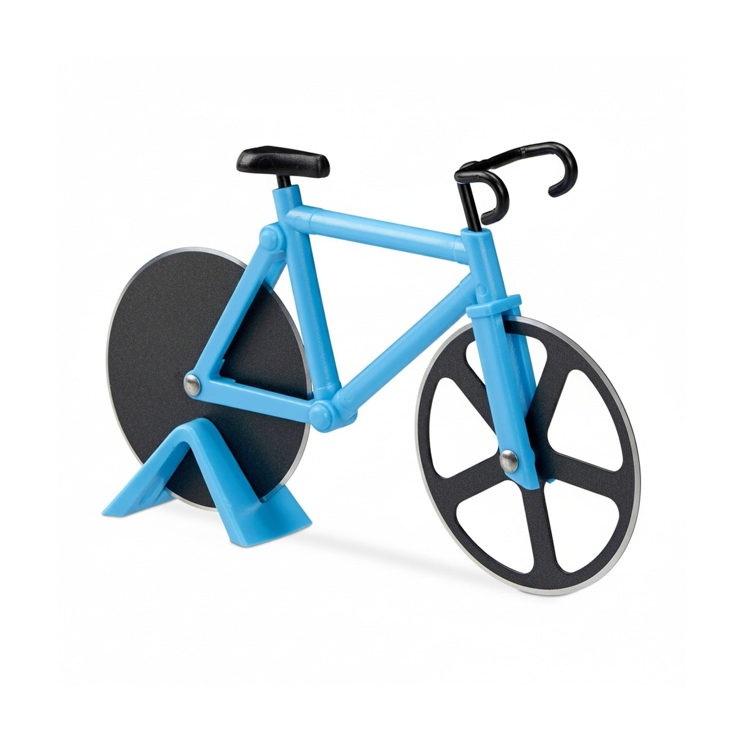 Relaxdays Fahrrad Pizzaschneider, lustiger Pizzaroller mit Schneiderädern aus Edelstahl, Cutter für Pizza & Teig, blau