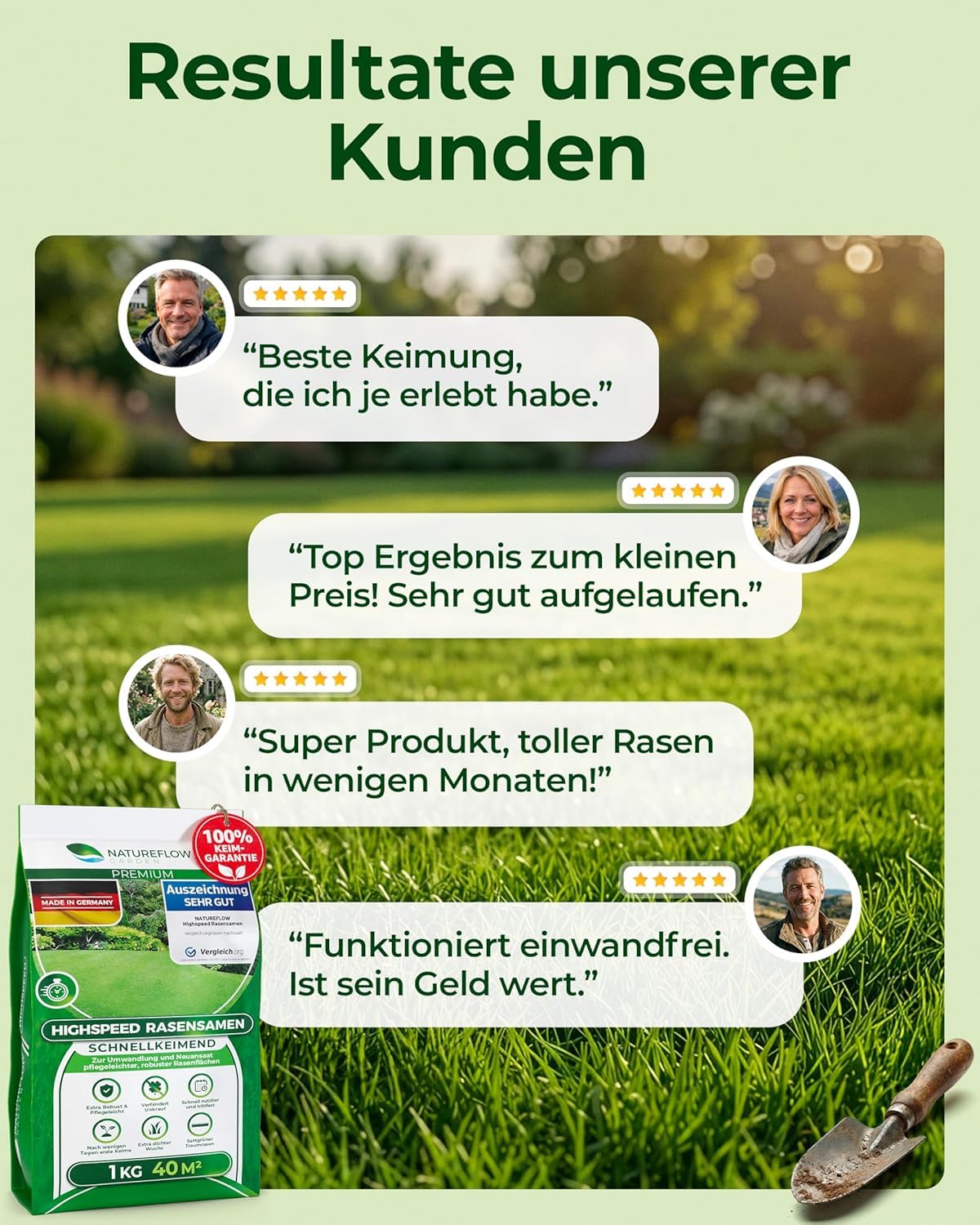 Rasensamen schnellkeimend Frühjahr & Sommer 1kg – TEST SEHR GUT – Grassamen schnellkeimend Rasen Nachsaat Made in Germany – Rasensaat 40qm - Rasensamen Frühjahr & Sommer Samen von Natureflow