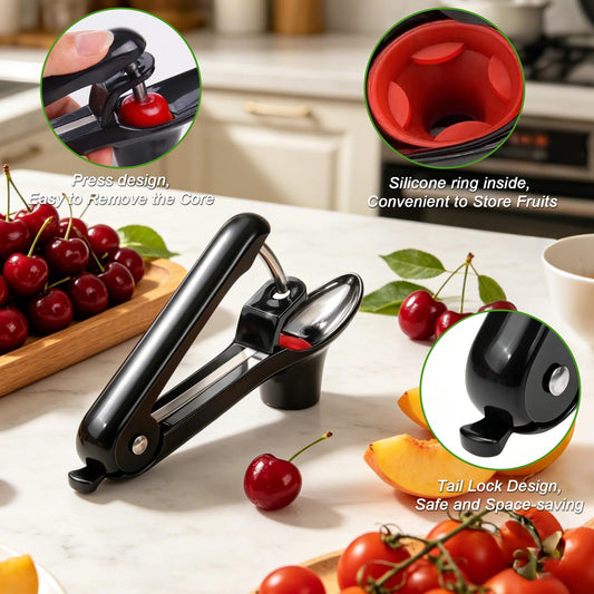Kirschentkerner,Kirschkernentferner,Entkerner Kirschen Pflaumen,Kirschenentkerner Manuell Cherry Corer Mirabellen Entkerner für Obst,Kirsche Obstbeere, Schwarz