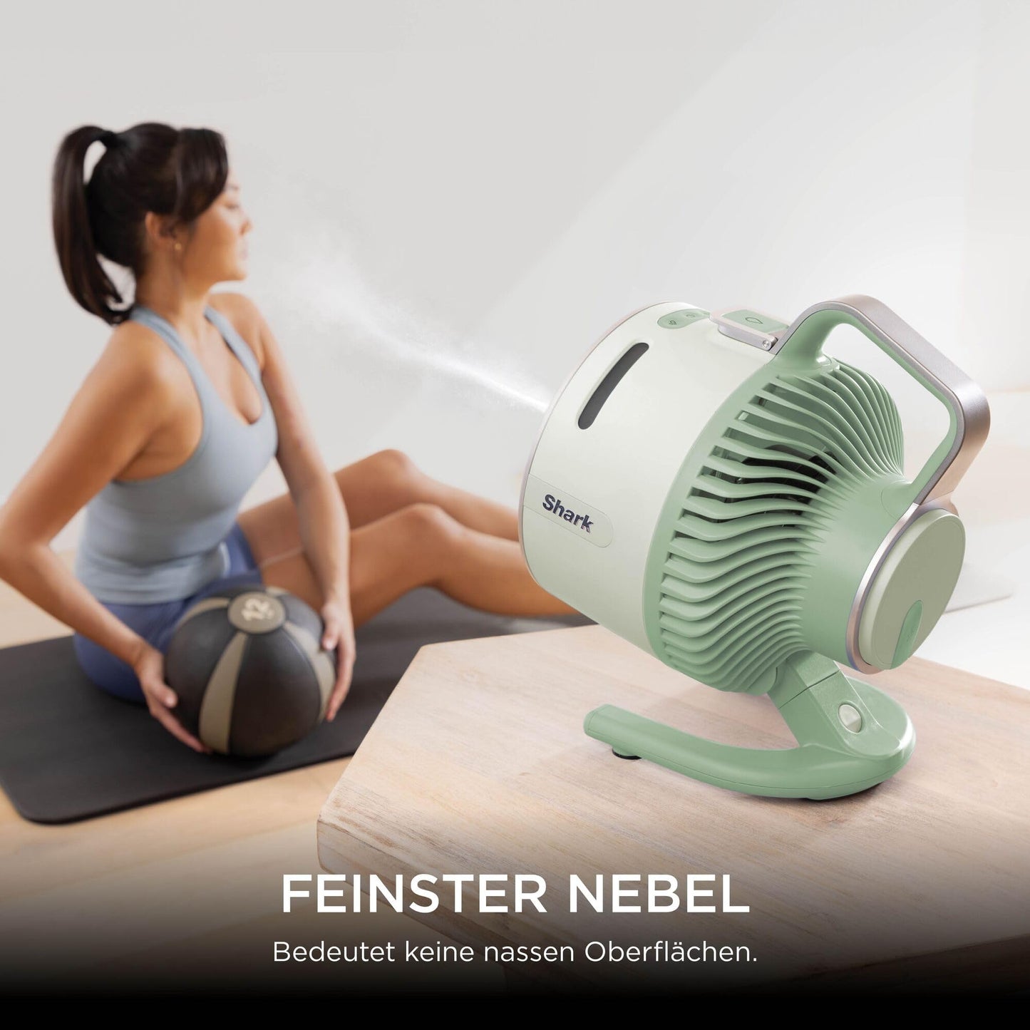 Shark FlexBreeze HydroGo Starker Ventilator mit Sprühnebel, Kühlung für drinnen & draußen, leise & langlebig, kabelgebunden & kabellos, kompakt & leicht, 5 Geschwindigkeiten, Mint FA050EUGN