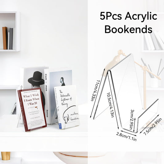 Buchstütze Acryl 5er Pack Transparent platzsparend und stabil-Tikplus