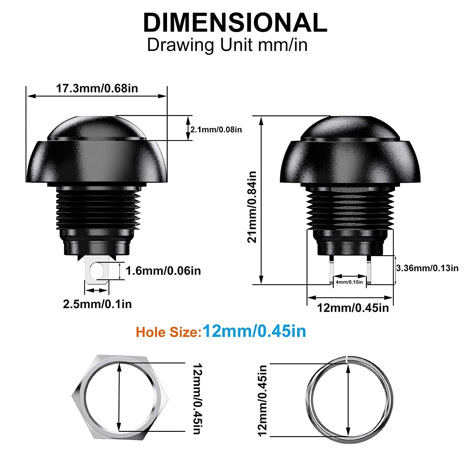 20 Stück Mini Druckknopf 12mm Rot Wasserdicht Momentan Drucktaster SPST-RUNCCI-YUN