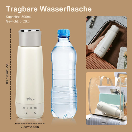 Bear 300ml elektrischer Wasserkocher, 3-in-1 Reise-elektrischer Wasserkocher, Doppelschicht 304 Edelstahlliner, tragbarer kleiner schneller Heizungsisolierungsbecher(Doppeltaste)