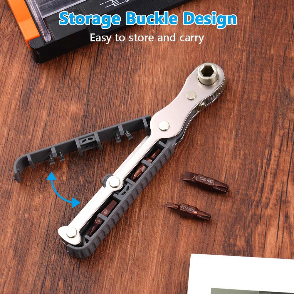 Mini Ratschenschlüssel Magnetisch 134mm mit Schraubendreher Bits