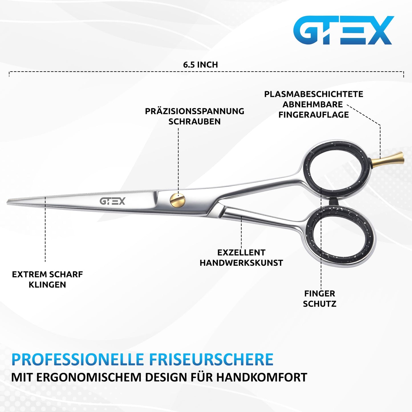 Professionelle Friseurschere GTEX 6,5 Zoll mit Kamm und Etui