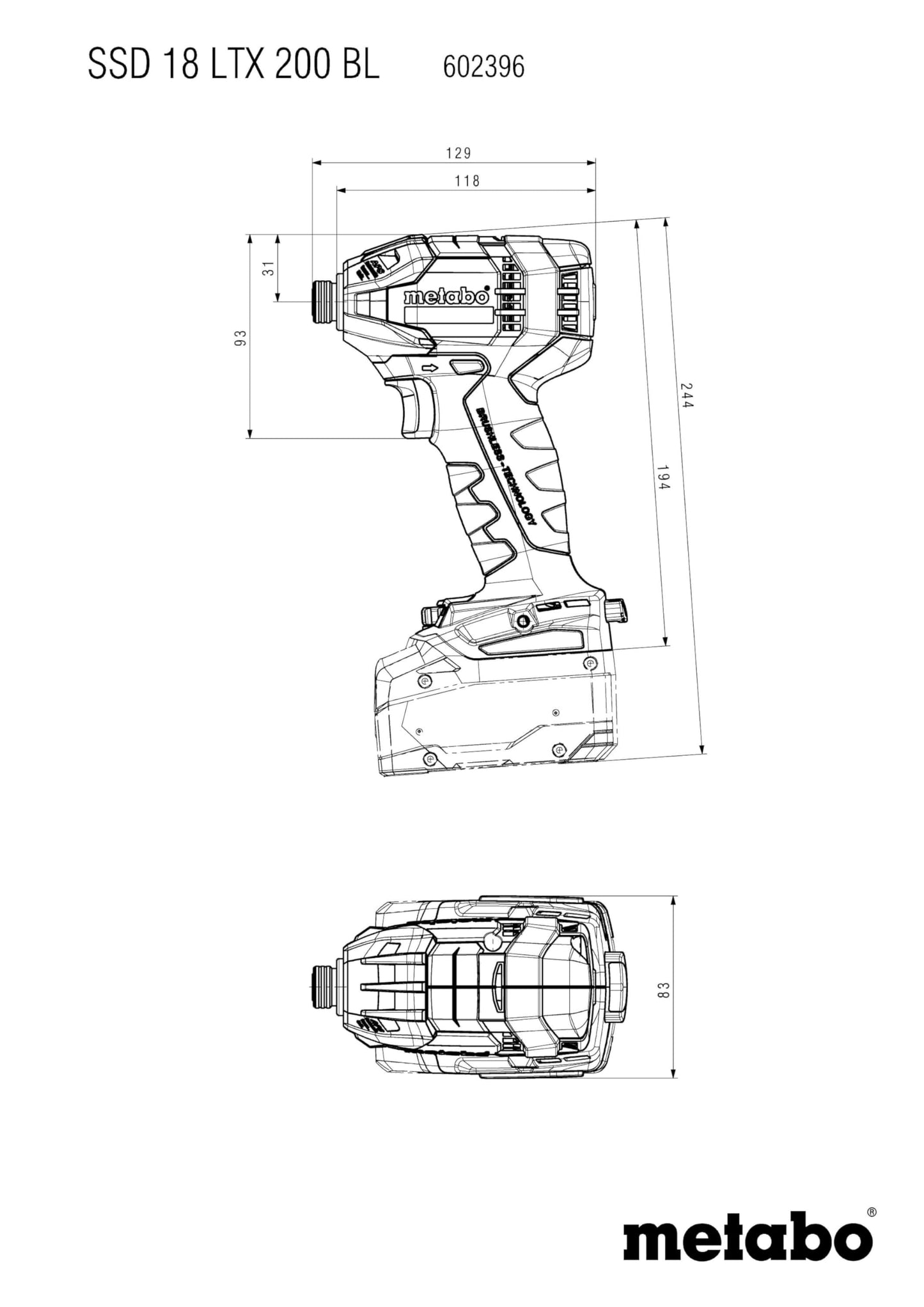 metabo Akku-Schlagschrauber SSD 18 LTX 200 BL - 18 V bürstenlos, CAS, 200 Nm Drehmoment, 1/4" Innensechskant, 2.900 /min Drehzahl, 12 Stufen - Kompakt & leistungsstark - Inkl. Gürtelhaken und metaBOX