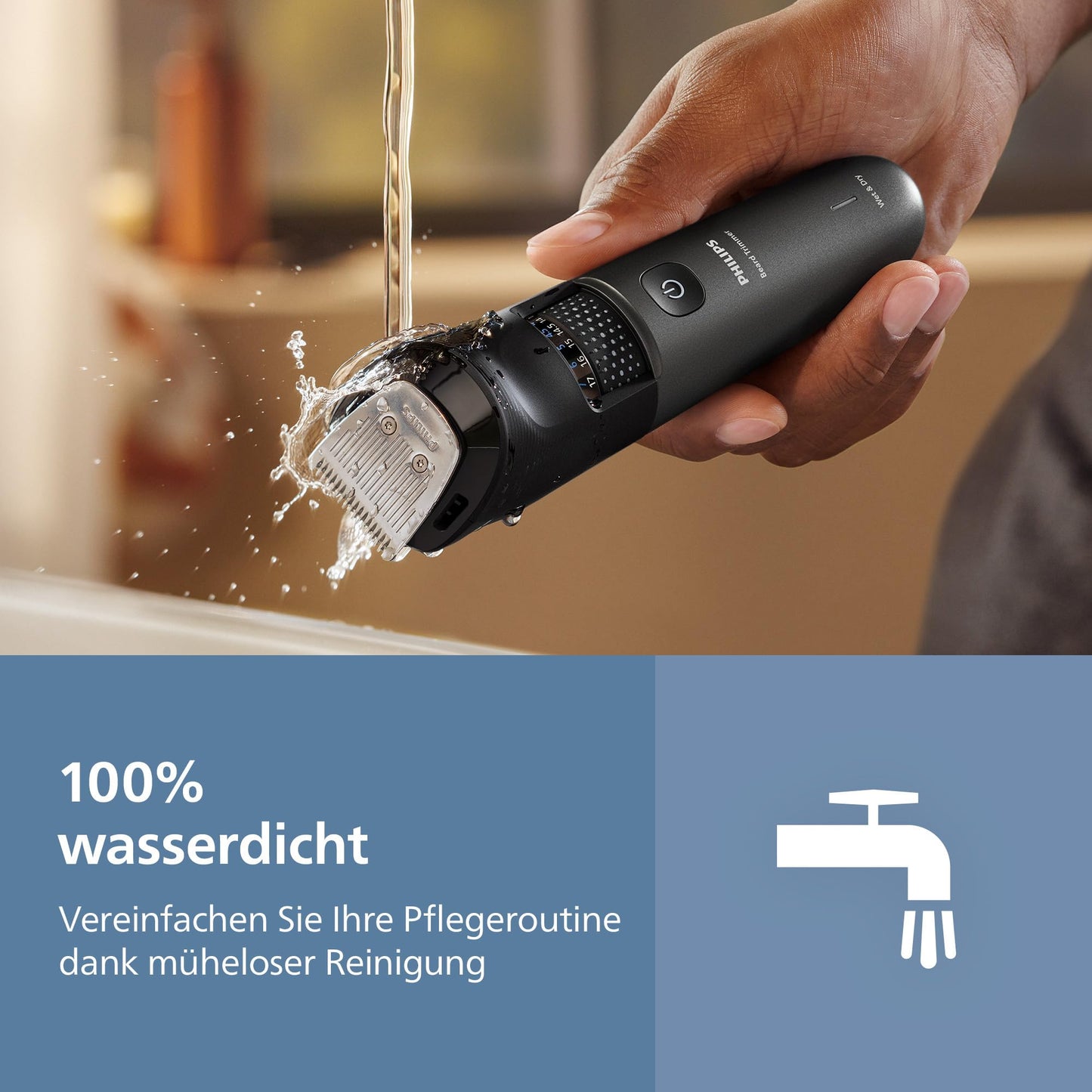 Philips Bartschneider 7000er-Serie – selbstschärfende Metallklingen, 40 Längeneinstellungen, BeardSense-Technologie, Haarkollektor, 100% wasserdicht, Ladestation, Aufbewahrungsetui, Modell BT7660/15