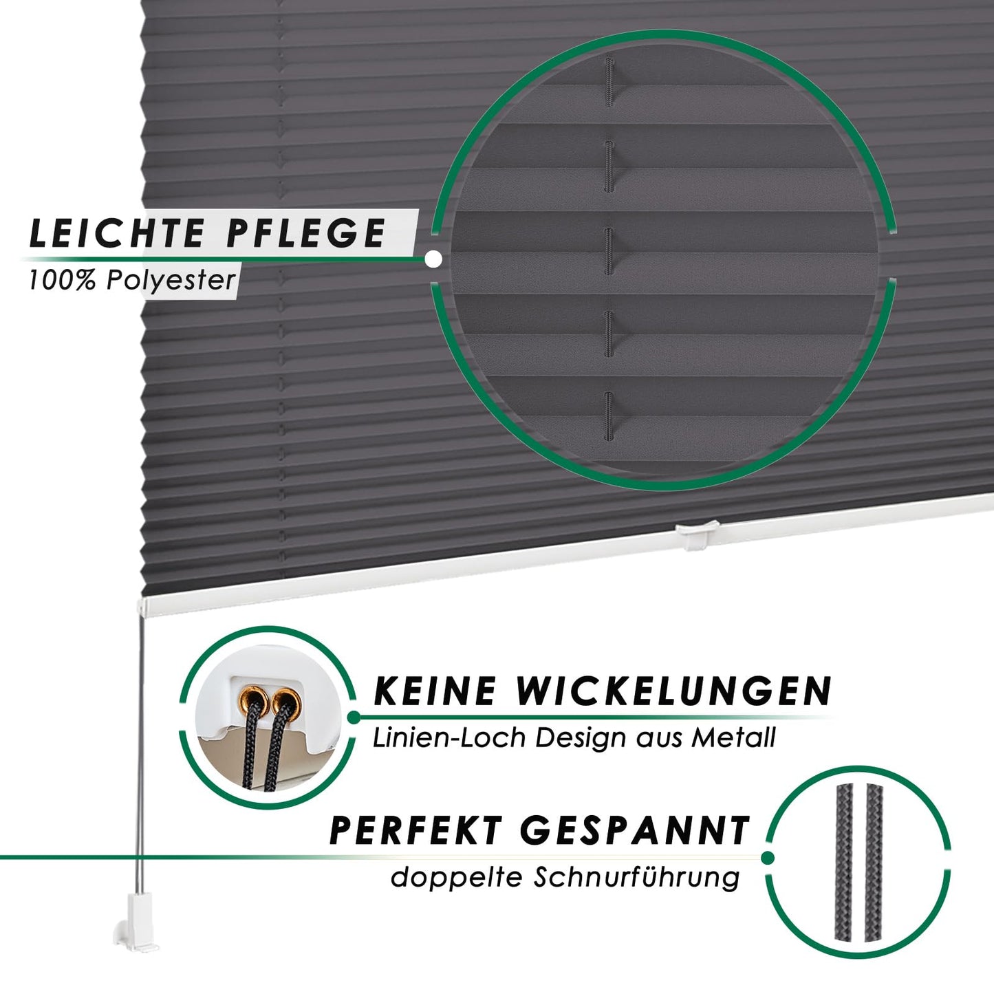 Allesin Plissee ohne Bohren Plissees Klemmfix Anthrazit 85x160cm(BxH), Plisseerollo Faltrollo mit Klemmträger, Jalousie Rollos für Fenster und Tür, Sichtschutz und Sonnenschutz