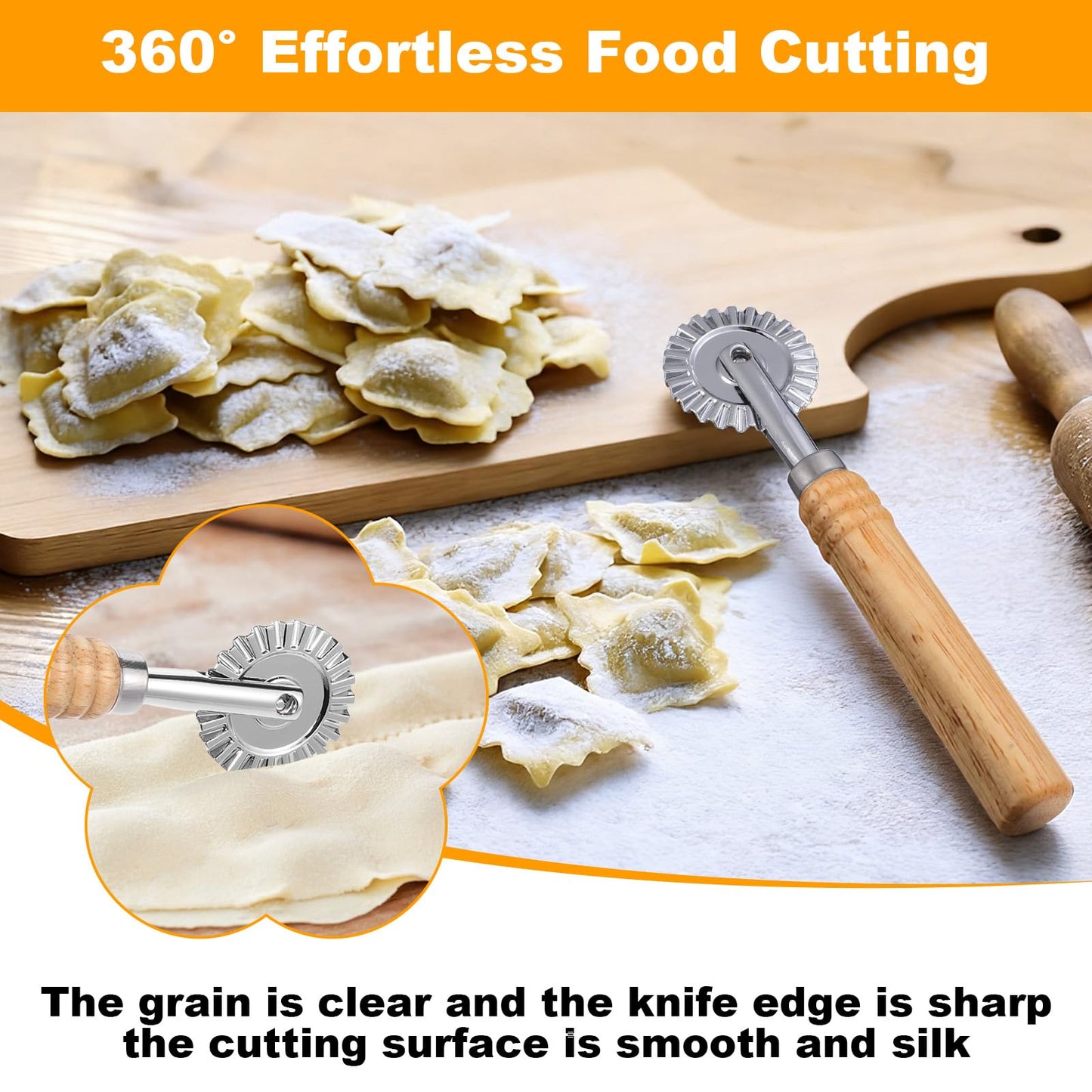 Nudelschneiderrad Gezahnter Teigrad Pizzaschneider Roller Holzgri