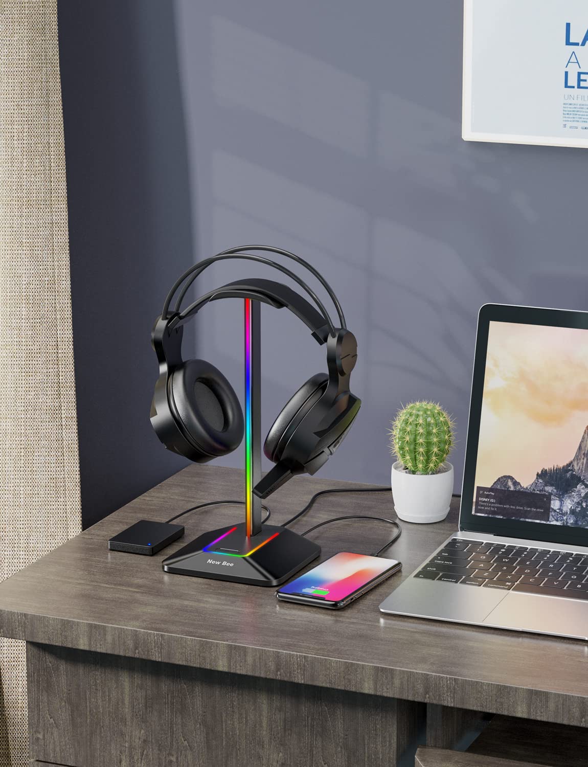New Bee RGB Kopfhörerständer mit USB Typ-C Universal Gaming Halter Schwarz