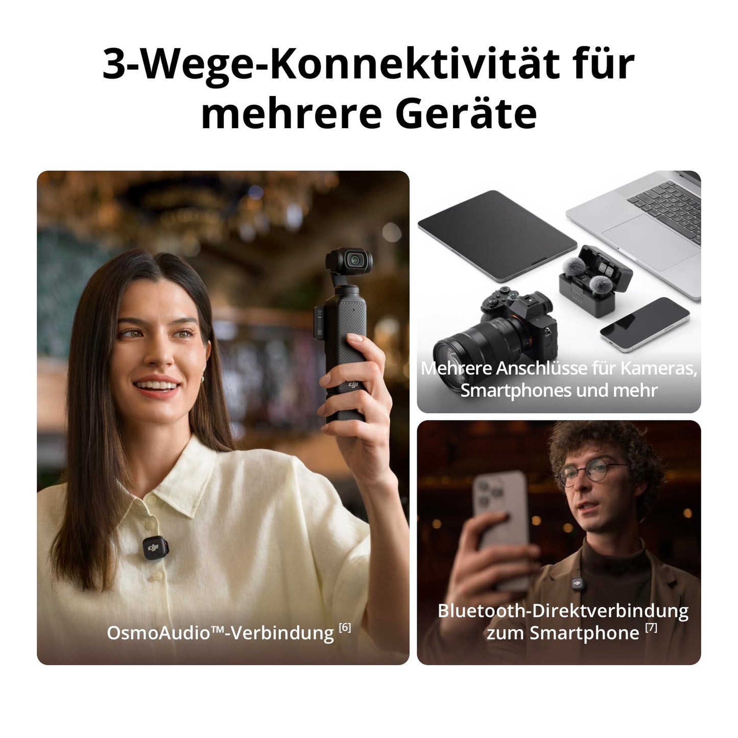 DJI Mic 3 (2 Sender + 1 Empfänger + Ladeschale), Funkmikrofon für iPhone/Kamera/Android, Ultraleicht, Adaptive Gain-Steuerung für ausgewogene Lautstärke, 28 Std. Nutzung, Vlog