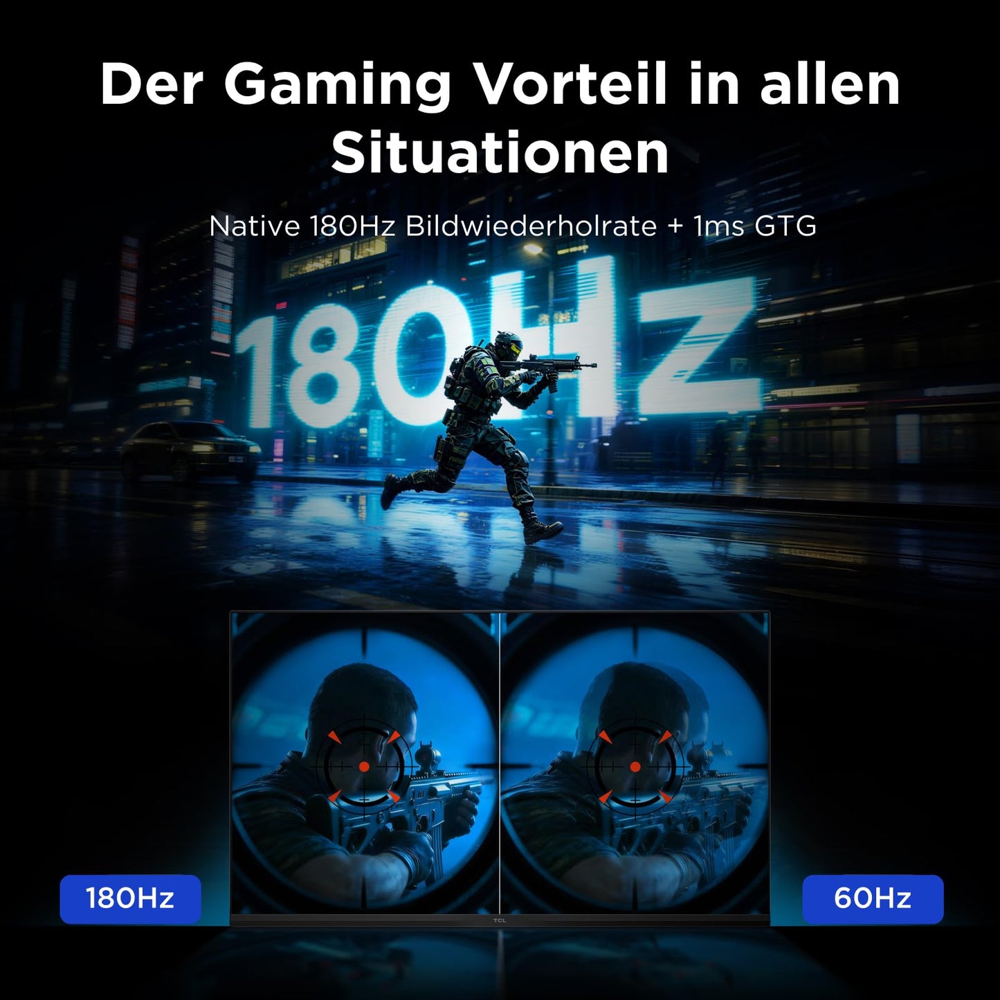 TCL Gaming Monitor 27 Zoll QD-Mini-LED 27G64, QHD-Auflösung, 180Hz, Fast-HVA-Panel, HDR 600 nits, 1ms GTG Reaktionszeit, AMD Freesync, Kompatibilität mit G-Sync