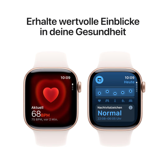 Apple Watch Series 11 GPS + Cellular 42 mm Smartwatch mit Aluminiumgehäuse in Roségold und Sportarmband in Blassrosa (S/M), Schlafindex, Fitnesstracker, Gesundheitsüberwachung, Always-On Display