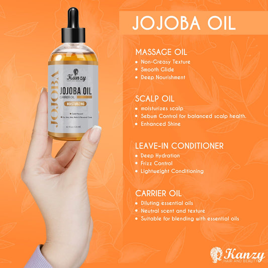 Kanzy Jojobaöl Kaltgepresst 100% Reines Gold, 120ml für Haut, Haare und Nägel, Gesichtsöl und Körperöl, Vegan & Hexanfrei, Jojobaöl, Anti-Falten, Natürliche Intensiv Feuchtigkeitspflege