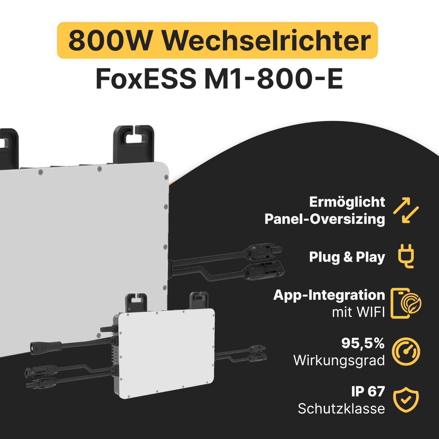 Solakon® 1000W Balkonkraftwerk - Balkonkraftwerk 800W komplett Steckdose - neuester 800 Watt Wechselrichter - Solaranlage Komplettset - 500W bifaziale Solarmodule inkl. Zubehör - 10m Kabel