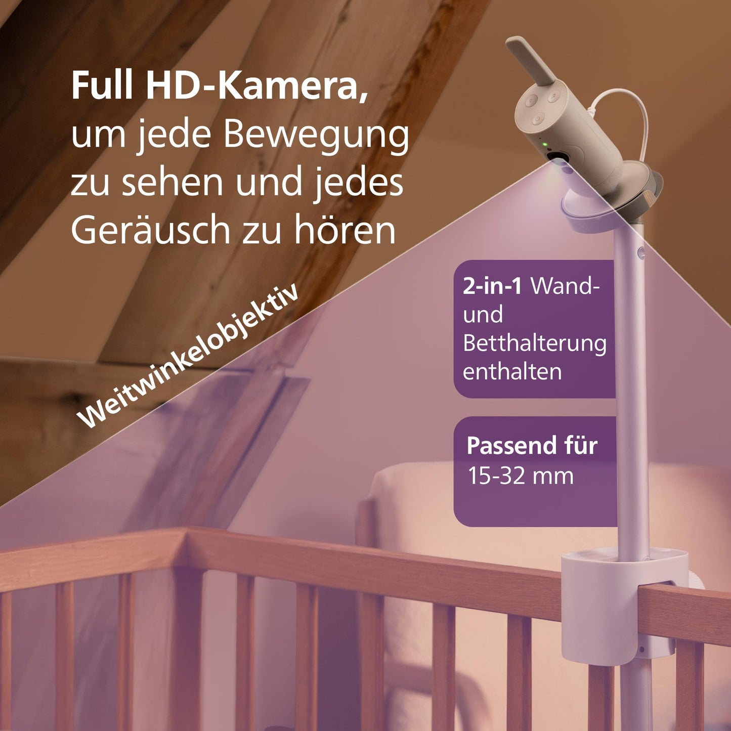 Philips AVENT Premium Connected Babyphone mit Kamera, das bisher Beste Babyphone, Schlaf- und Atmungs-Tracking mit KI, Schrei-Interpretation, DEKRA Zertifiziert privat und sicher, SCD973/26