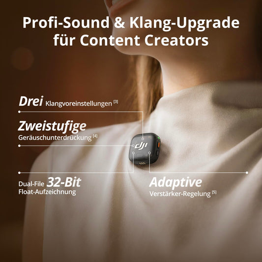 DJI Mic 3 (2 Sender + 1 Empfänger + Ladeschale), Funkmikrofon für iPhone/Kamera/Android, Ultraleicht, Adaptive Gain-Steuerung für ausgewogene Lautstärke, 28 Std. Nutzung, Vlog